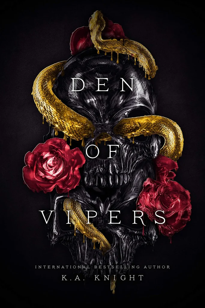 Cover of "Den of Vipers" by K.A. Knight, featuring a dark, intense design with bold typography and striking imagery.