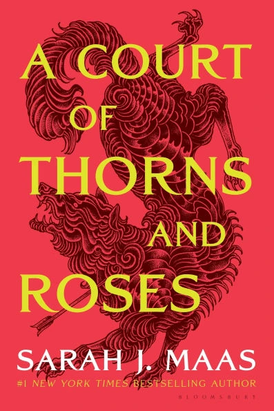 Cover of the novel "A Court of Thorns and Roses" featuring a fantasy-themed design with a central character.
